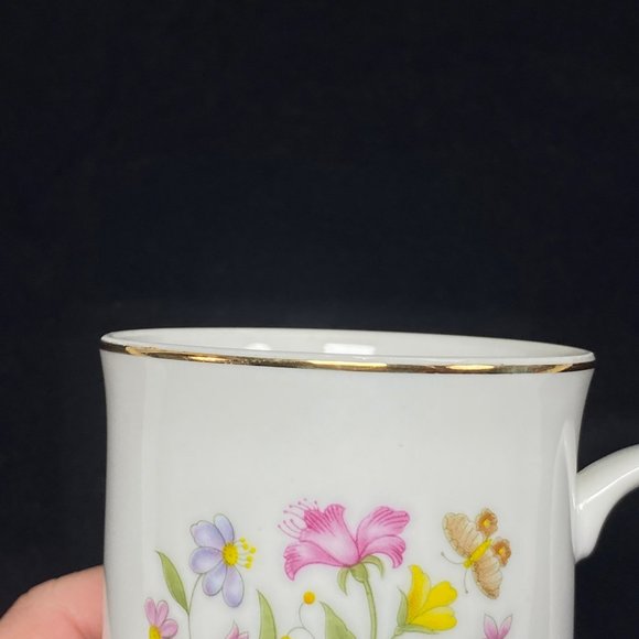 Vintage Coffee Mug Tea Cup Spring Flower Garden Butterfly Norleans Japan - Picture 9 of 12
